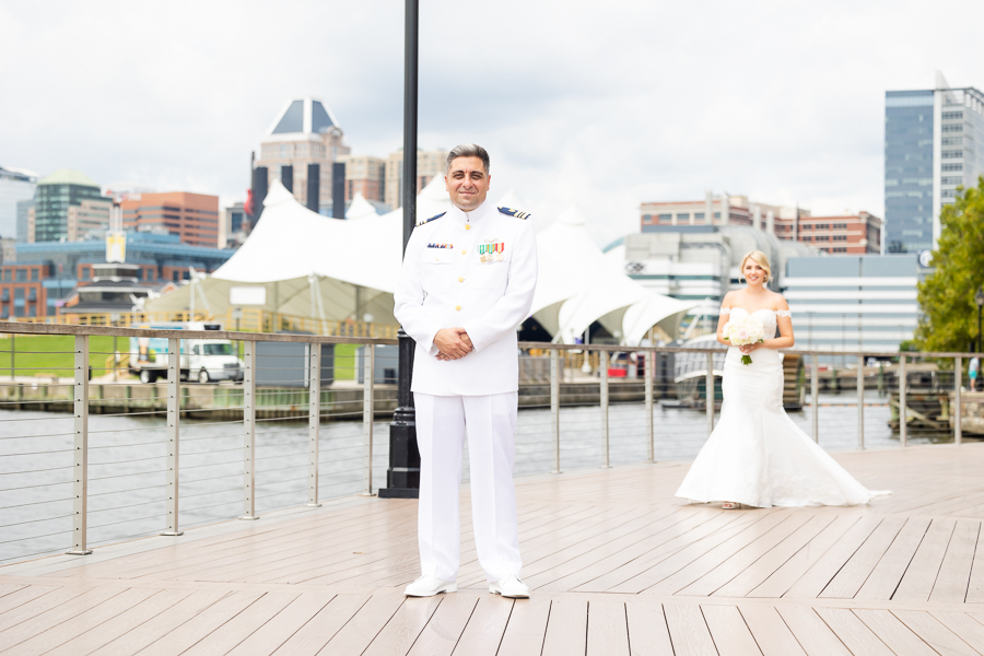 Wedding at Baltimore Harbor first look
