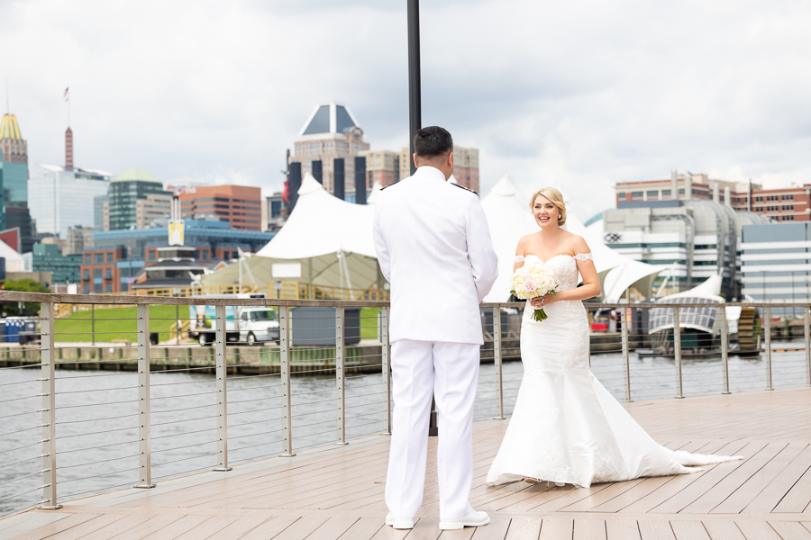 Wedding at Baltimore Harbor first look
