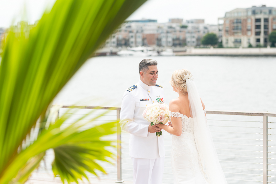 Wedding at Baltimore Harbor intimate portrait of bride by the water
