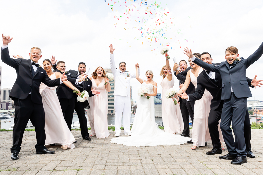 bridal party celebration at federal hill park