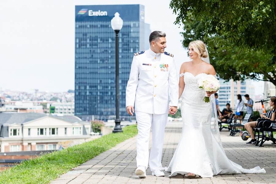 bride and groom portraits at federal hill park