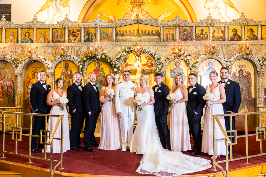 bridal party portrait at St. Nicholas Greek Orthodox Church
