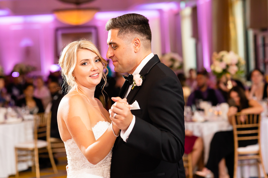 Wedding at Baltimore Harbor first dance at Baltimore Marriott Waterfront ballroom
