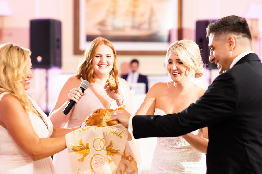 Russian wedding tradition of breaking bread and salt