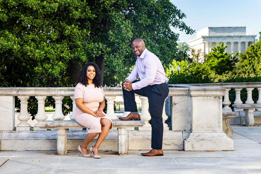 M and B posing in front of iconic D.C. architecture.