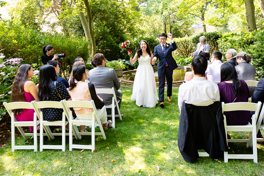 bride and groom married exit