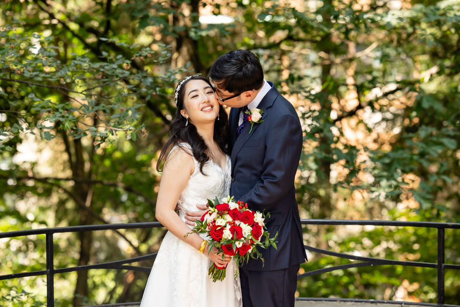 candid moment between bride and groom