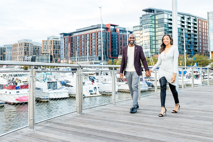 Chas and Kia sharing a romantic moment at The Wharf after the Stunning DC Surprise Proposal.