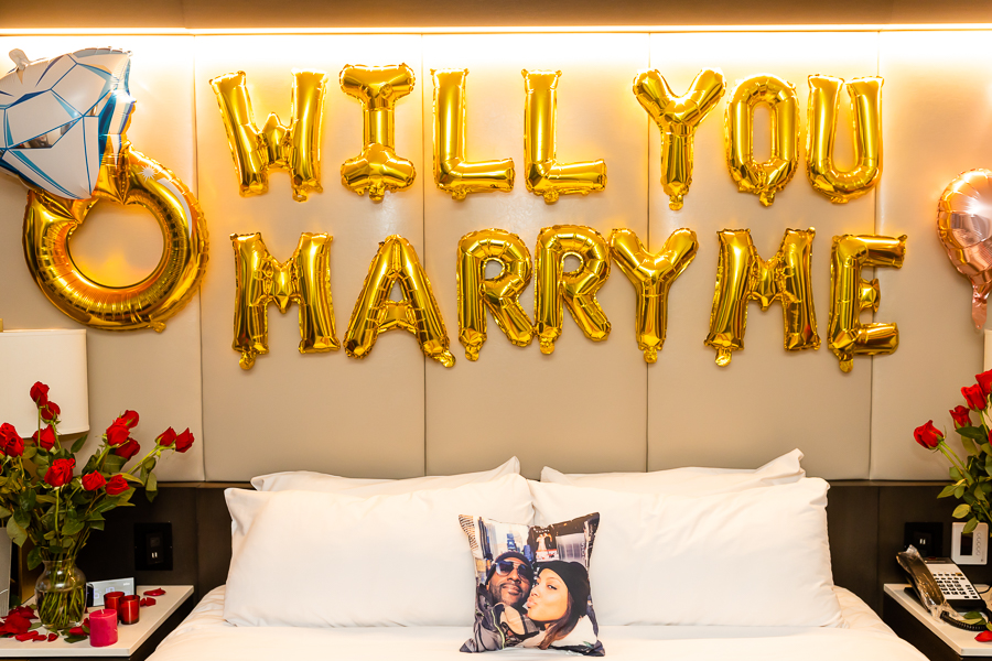 Decorated room at Intercontinental Hotel following the proposal.