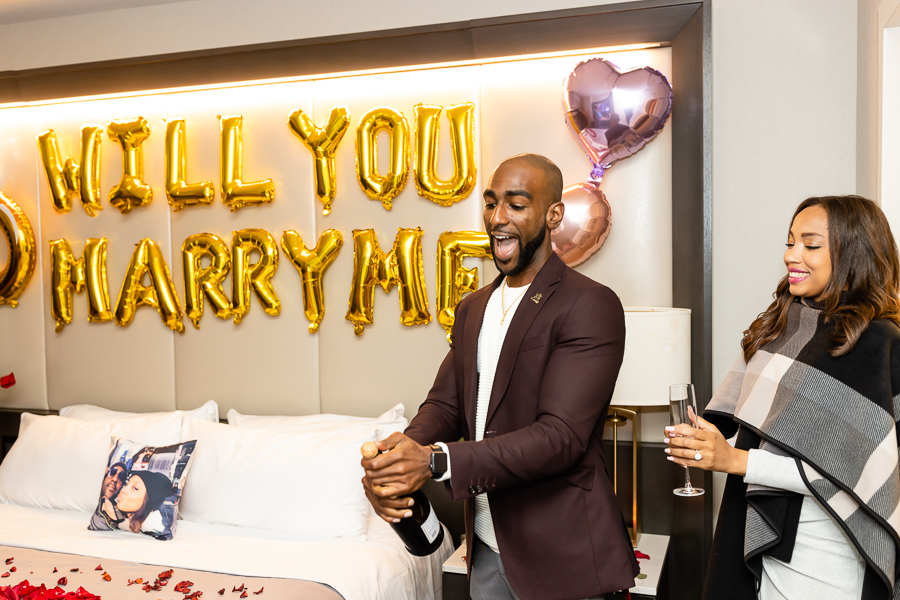 Champagne toast at Intercontinental Hotel following the Stunning DC Surprise Proposal.