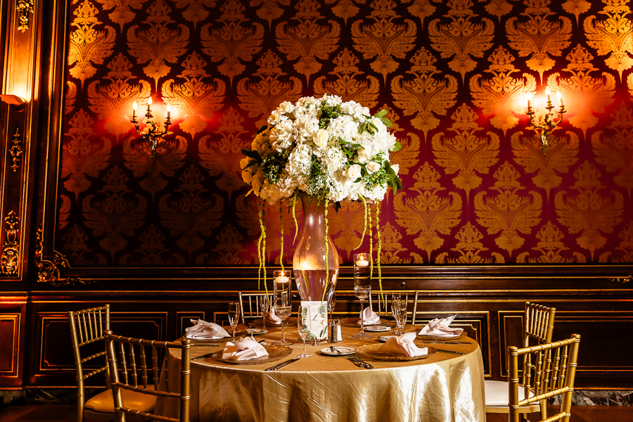 Romantic candlelit table settings at The Engineers Club Wedding.