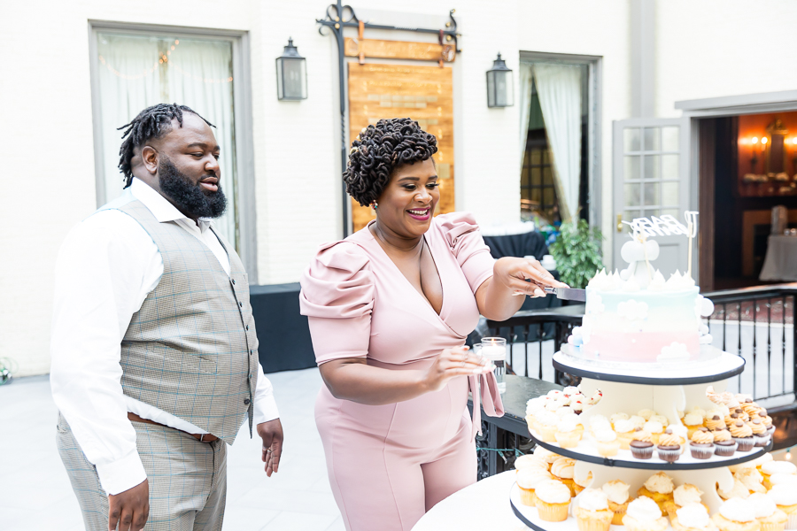 Wedding reception cake cutting