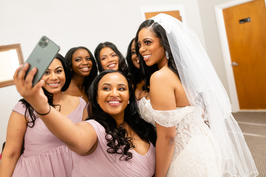 bridal party at the church selfie