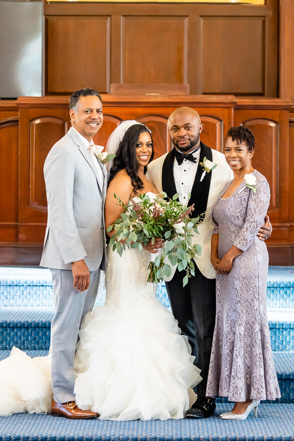 bride and groom family portrait