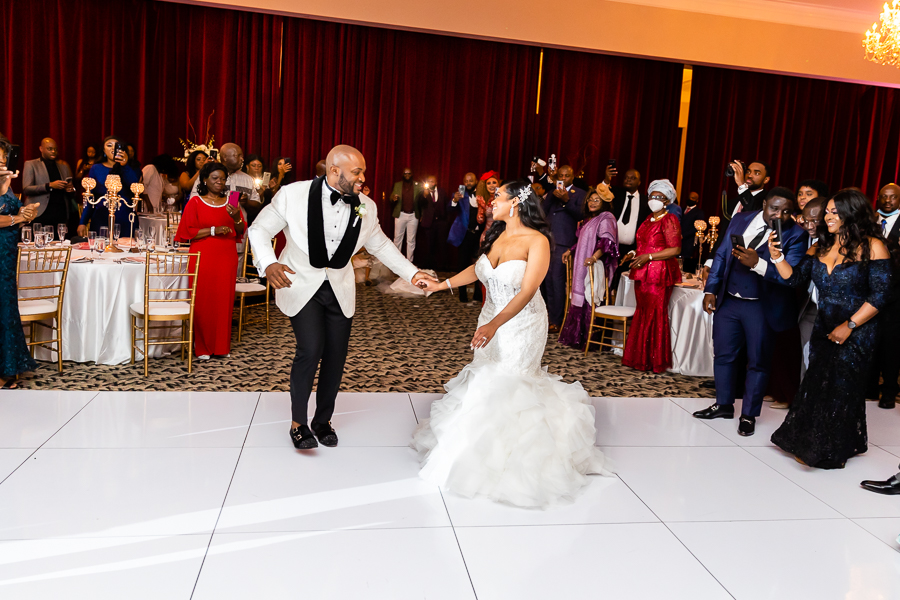 Bride and Groom first dance at the Fox Chase Manor Weddings reception.