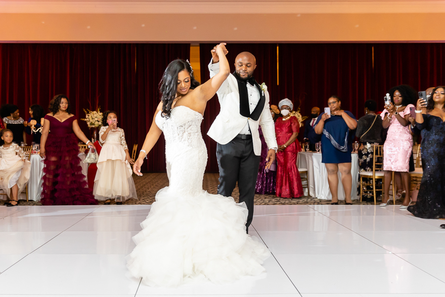 Bride and Groom first dance at the Fox Chase Manor Weddings reception.