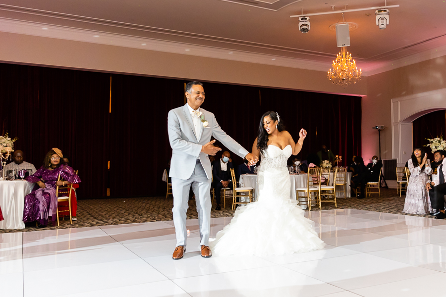 Bride and Dad dance at Fox Chase Manor Weddings reception.