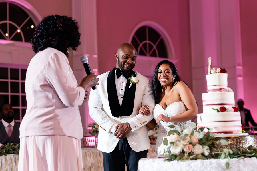 The stunning reception hall setup at Fox Chase Manor Weddings.