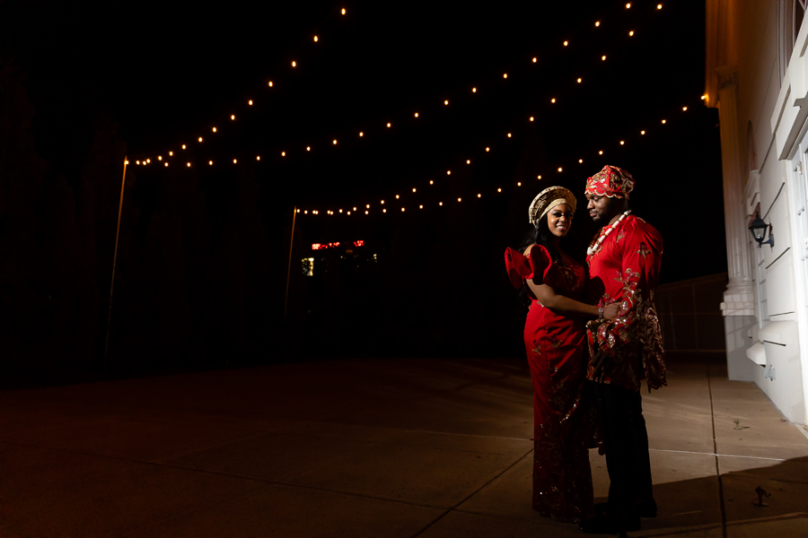 Romantic evening photo of the couple at Fox Chase Manor.