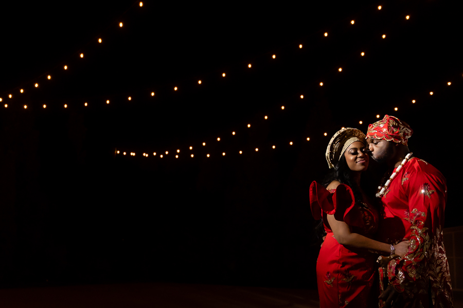 Romantic evening photo of the couple at Fox Chase Manor.