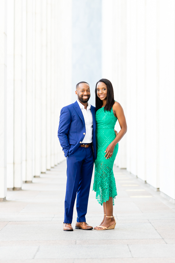 A stylish portrait of the couple in the Library of Congress interior.