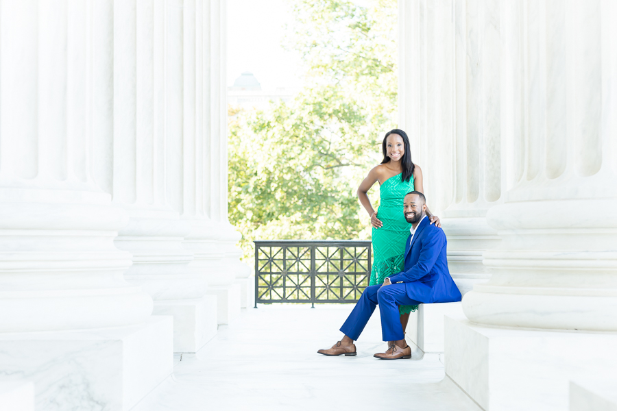 Portrait of Allison and Kenny framed by historic architecture at the Supreme Court.