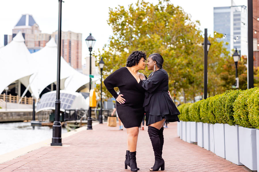 LGBTQ Couples Love Baltimore – Romantic engagement photo at Inner Harbor waterfront