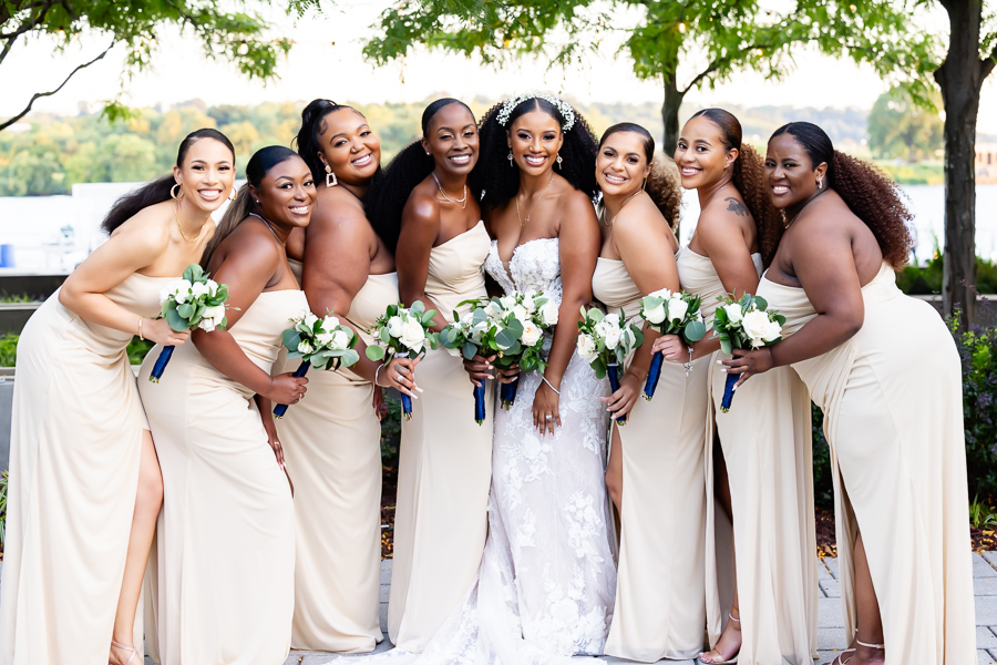 Bridesmaids in matching dresses with bride – District Winery wedding photography