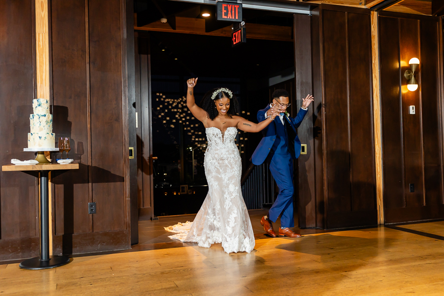 bride and groom reception entrance district winery