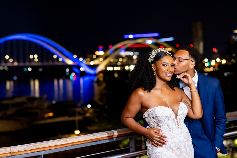 Stunning bride and groom portrait by the waterfront – District Winery wedding photography