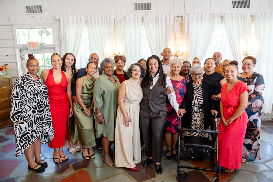 end of reception portrait with family and friends