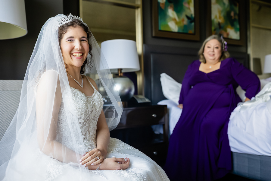 bride prep with mother